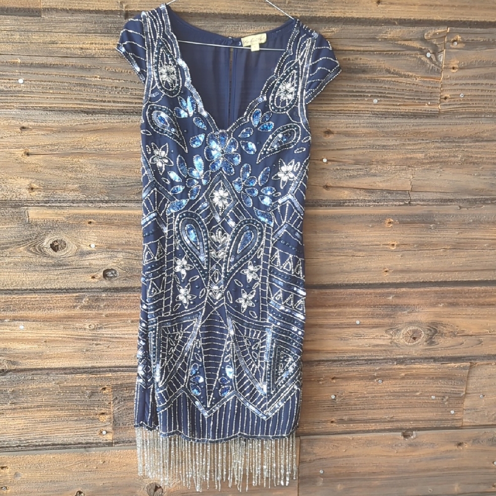 Frock And Frill Beaded Fringe Mini Dress - Women's Evening Dress